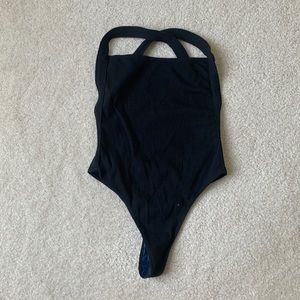 American Apparel Ribbed Thick Strap Black Thong Bodysuit Size M